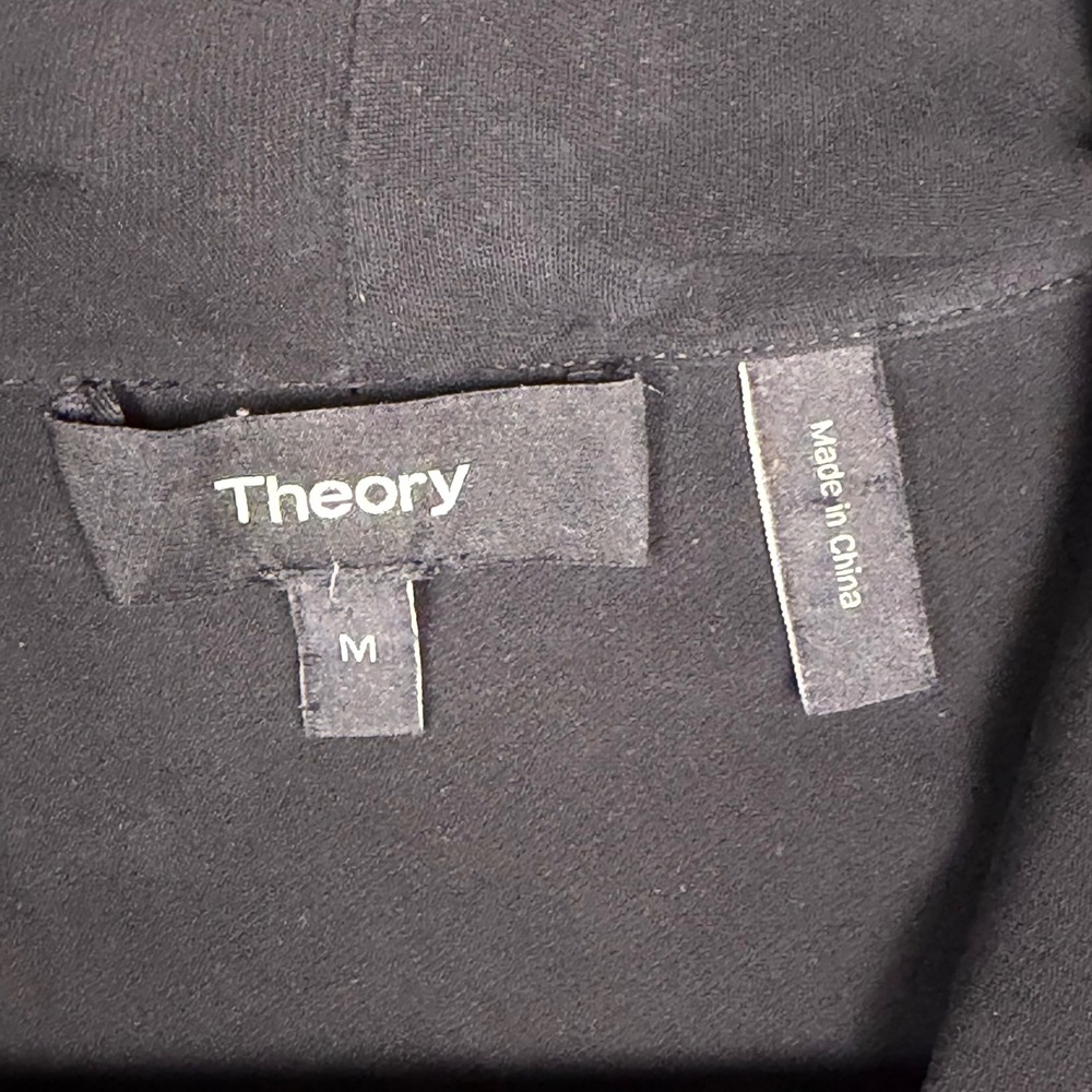 Theory Black 100% Silk Shawl Collar Sleeveless V-Neck Blouse Top Medium - Picture 3 of 6